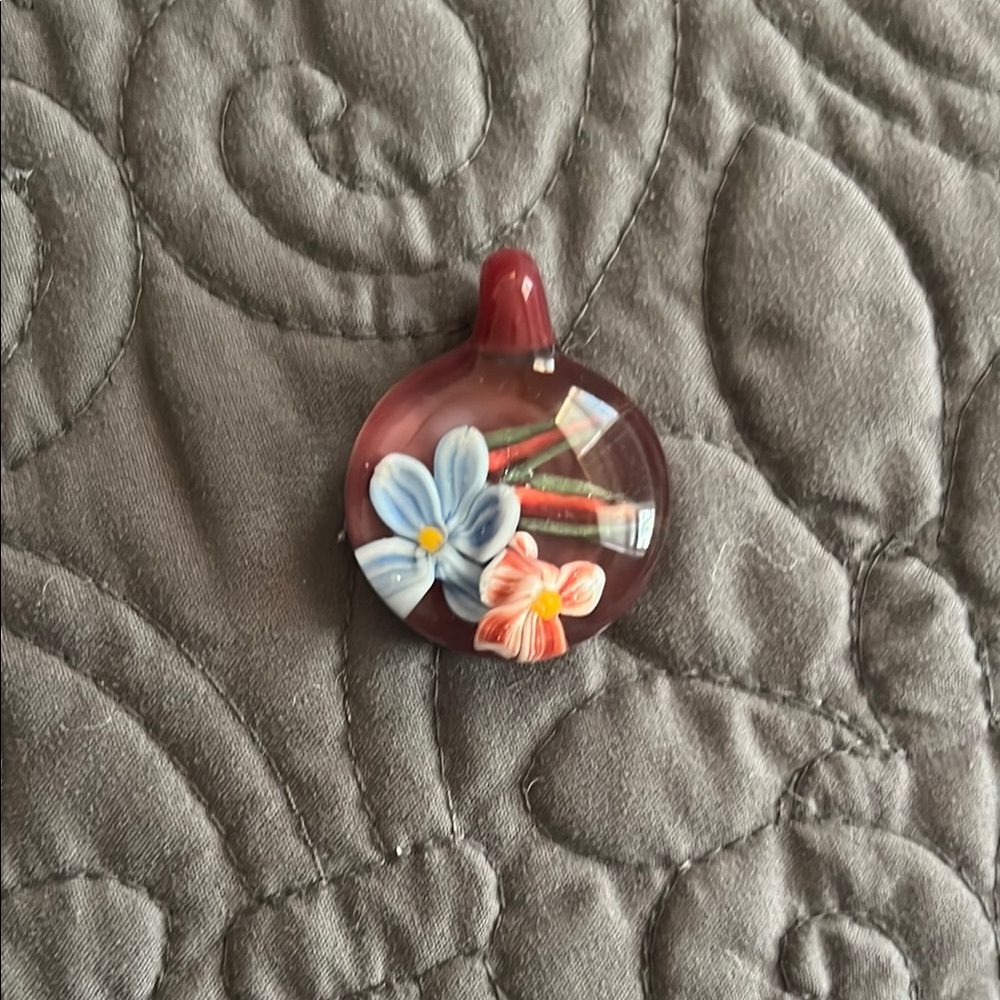 Floral Glass Pendant with Pink and Blue Flowers